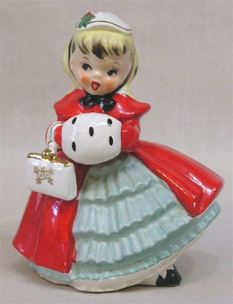 Vintage Napco Christmas Shopper Girl Planter Dated 1956 Holds