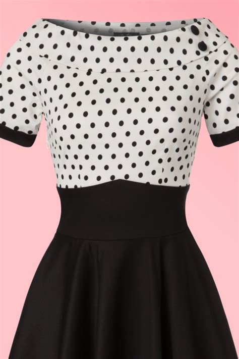 50s Darlene Polkadot Swing Dress In Black And White