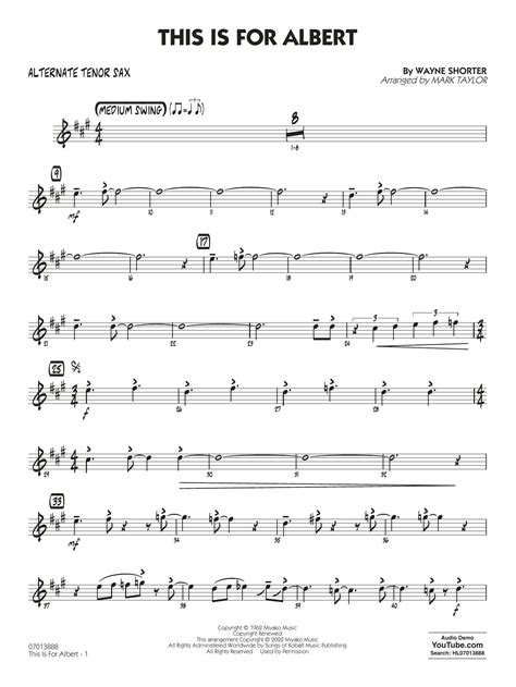 This Is For Albert Arr Mark Taylor Alternate Tenor Sax By Mark Taylor Sheet Music For Jazz