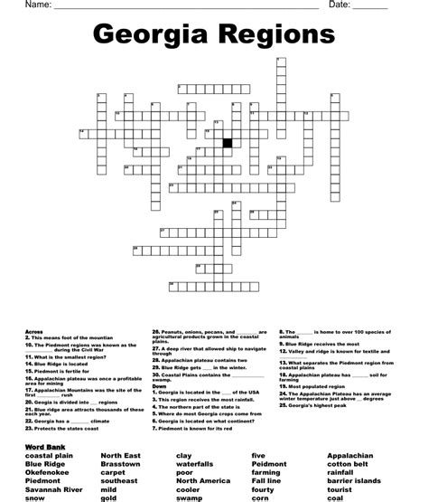 Five Regions Of Georgia Word Search WordMint