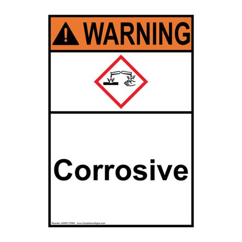 Vertical Hazmat Sign or Label - Corrosive - ANSI-GHS - Made in USA