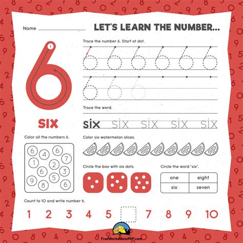 Number 6 Tracing Worksheet For Kindergarten Download Now