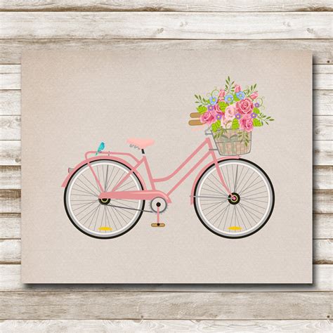 Bicycle Printable Pink Bike Art Flower Basket Nursery Teen Etsy