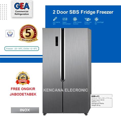 KULKAS GEA G2D 472 INOX LEMARI ES 2 PINTU 472LITER SIDE BY SIDE