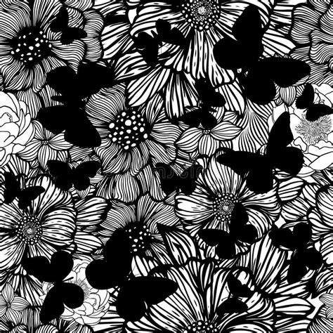 Black And White Seamless Pattern With Flying Birds Flying Magpies