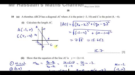 058041mj20 Igcse Paper 41 Caie Q10 A Straight Line Graphs Quadrilateral Properties