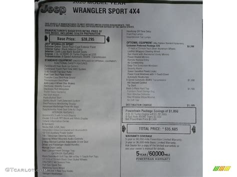 2020 Jeep Wrangler Sport 4x4 Window Sticker Photo #135058339 | GTCarLot.com