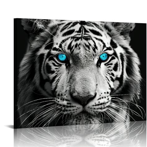 Canflashion Lyeartork Tiger With Green Eyes Wall Art Black And White