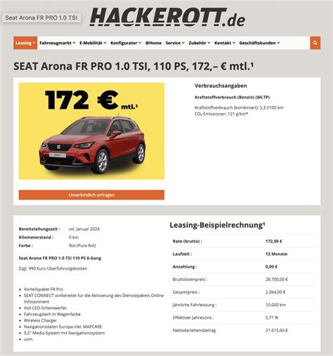 Seat Arona Im Leasing F R Im Monat Brutto Ntv Autoleasing