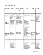 Anemia Table283 Docx Anemia Compare Contrast Table Anemia S Aplastic