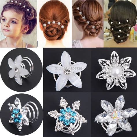 Jewelry Women Accessory Twist Pins Flower Spirals Crystal Pearl Hair