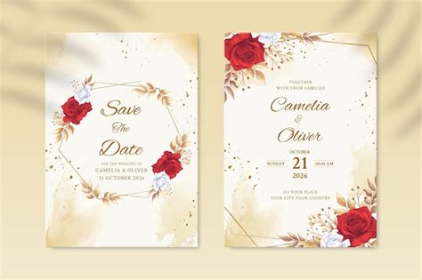 Plantilla De Invitaci N De Boda De Doble Cara Con Flor Blanca Y Roja