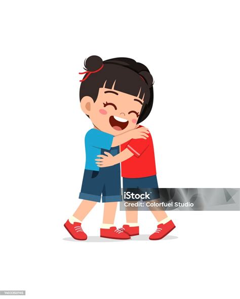 Little Kid Hug Best Friend And Feel Happy Stock Illustration - Download Image Now ...