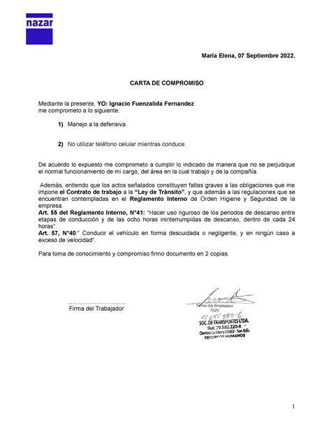 Carta Compromiso Jorge Uso Celular Jose Valdes Mar A Elena