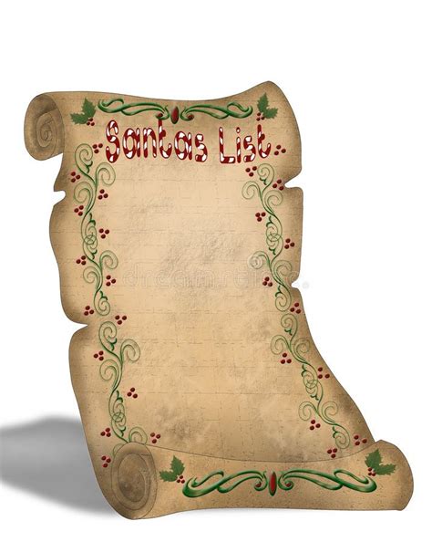 Santas List On Old Parchment Scroll With Holly And Berries