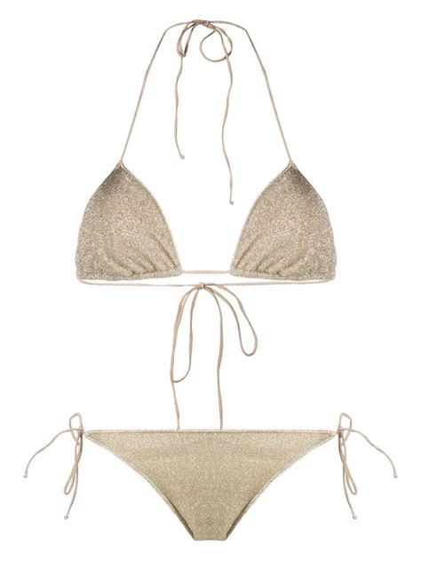 Oséree metallic thread Halterneck Bikini Gold FARFETCH IL