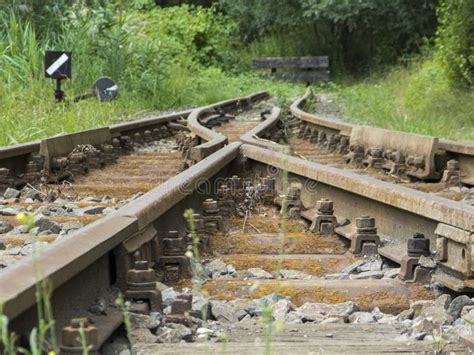 Oude Spoorwegsporen Eindpunt Stock Foto Image Of Staal Einde 60555922