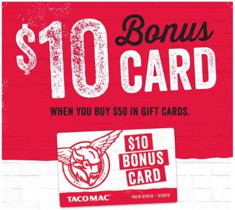 Taco Mac Gift Card Promotion: $10 Bonus w/ $50 GC Purchase