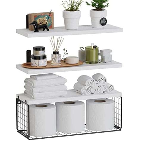 Wopitues Floating Shelves Wall Mounted Rustic Wood Bathroom Shelves Over Toilet With Paper