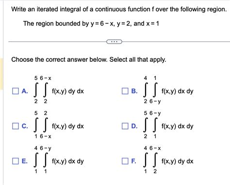 Solved Write An Iterated Integral Of A Continuous Function F Chegg