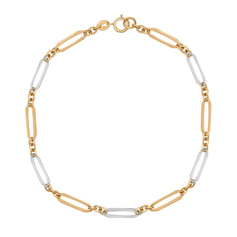 9ct Two Colour Gold Elongated Link Bracelet