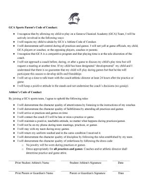 Fillable Online Gca Sports Parent S Code Of Conduct Fax Email Print