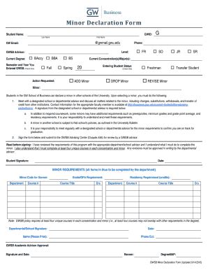 Fillable Online Business Gwu Minor Declaration Form George Washington