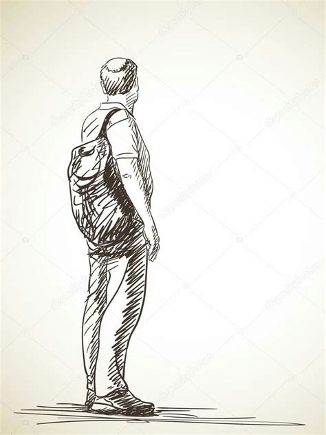 Sketch Of Walking Man From Back Vector Image On Vectorstock Artofit