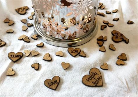 Rustic Wedding/ Engraved Personalized Heart Confetti/Table Confetti ...