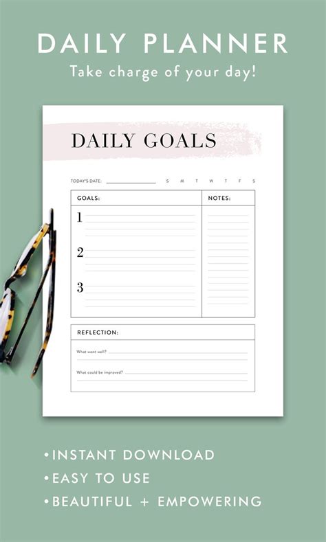 Daily Goals Planner Goal Setting Printable Daily Printable Planner Goal