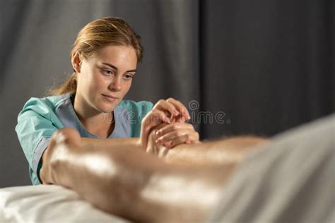 Man Having Foot Massage In Medical Office Massage Spa Treatments Stock