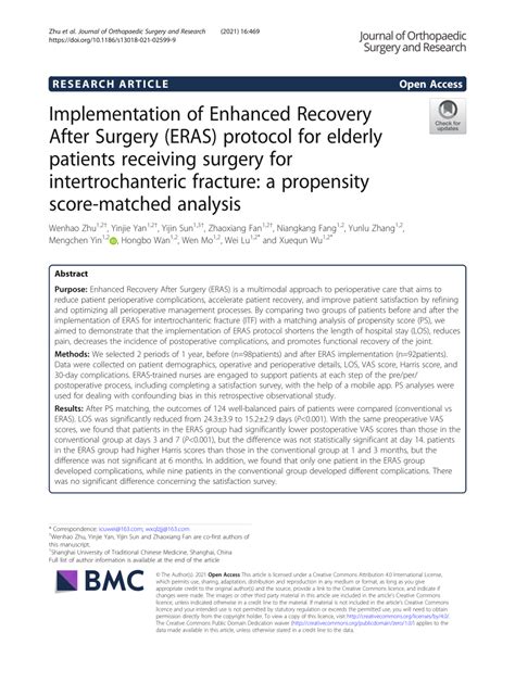 Pdf Implementation Of Enhanced Recovery After Surgery Eras Protocol