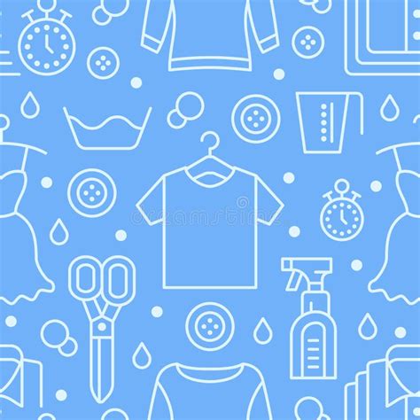 Dry Cleaning Laundry Blue Seamless Pattern With Flat Line Icons