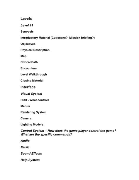 Game Design Document Template In Word And Pdf Formats Page Of