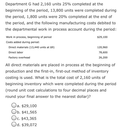 Solved Department G Had 2 160 Units 25 Completed At The Chegg