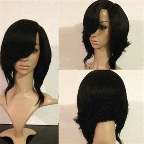 Medium Side Parting Flip Straight Synthetic Wig Black Mobile