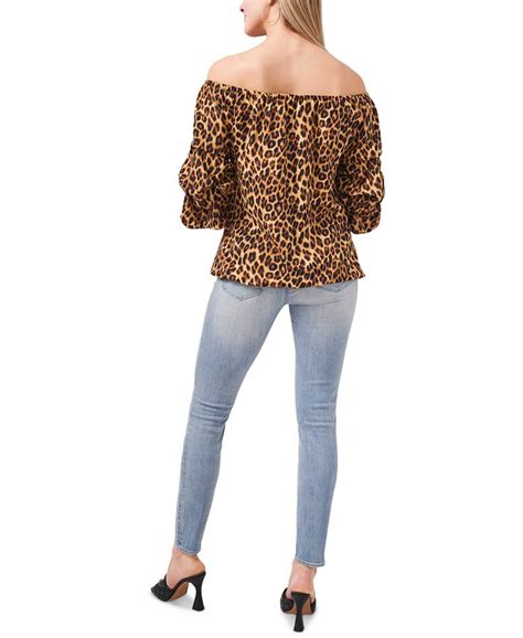 Vince Camuto Leopard Print Off The Shoulder Tie Front Balloon Sleeve