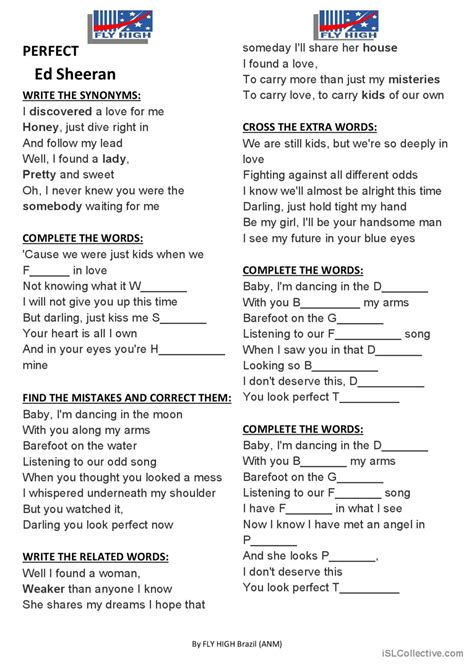 Ed Sheeran Perfect Song And Nurser English ESL Worksheets Pdf Doc