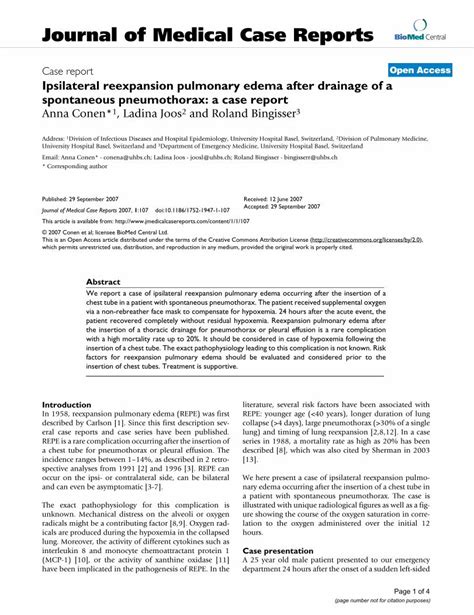 Pdf Ipsilateral Reexpansion Pulmonary Edema After Drainage Of A