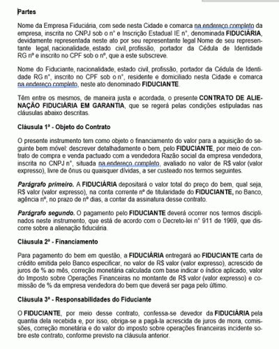 Modelo De Contrato Aliena O Fiduci Ria Em Garantia