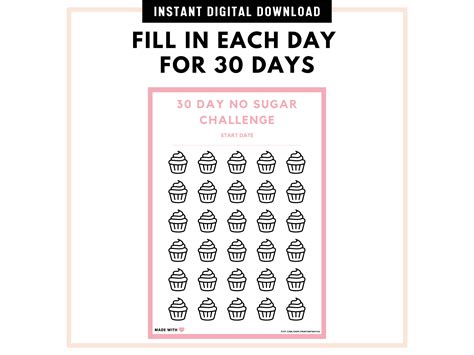 30 Day No Sugar Challenge Printable Tracker Track Your Etsy