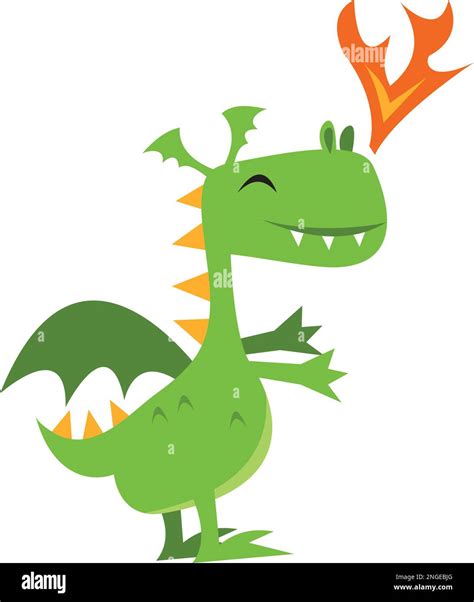 Una ilustración vectorial de dibujos animados de un dragón verde lindo