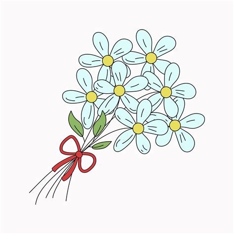 A Bouquet Of Flowers Doodle Style Outline Drawing Cartoon Flowers