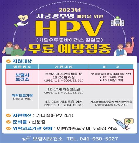 보령시 18~26세 여성 대상 Hpv 백신 무료접종 ‘충남 최초 뉴스 시사상조신문