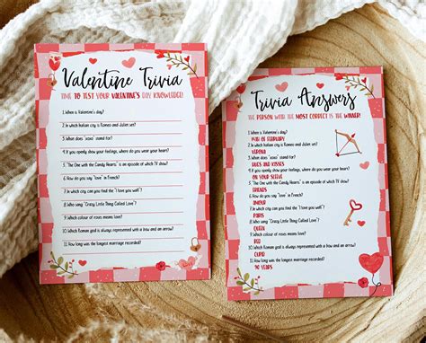 Valentines Day Trivia Game Valentines Party Game Printable Etsy