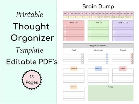 Brain Dump Printable Template Bundle Thoughts Organizer Adhd Etsy