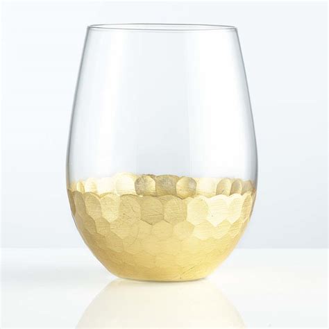 Stemless Wine Glass With Honeycomb Motif And Gold Embellishment