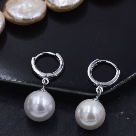 Pearl Hoop Earrings Sterling Silver Drop Pearl Huggie Hoops Etsy