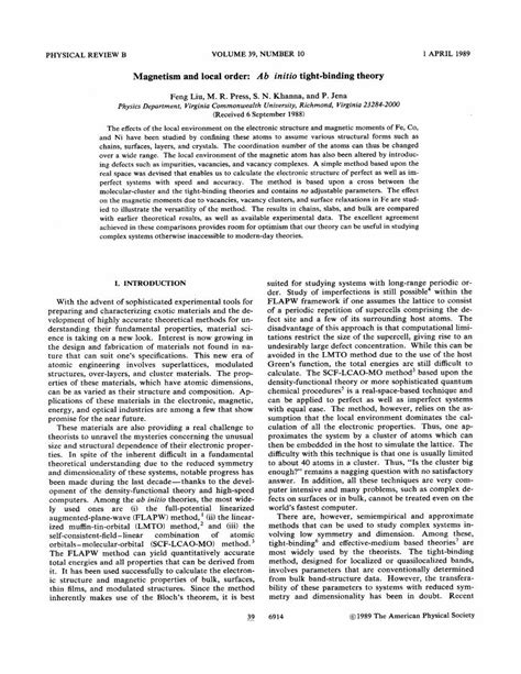 Pdf Magnetism And Local Order Ab Initio Tight Binding Theory