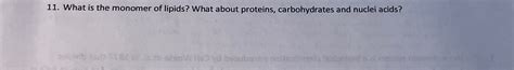 Solved What is the monomer of lipids? What about proteins, | Chegg.com